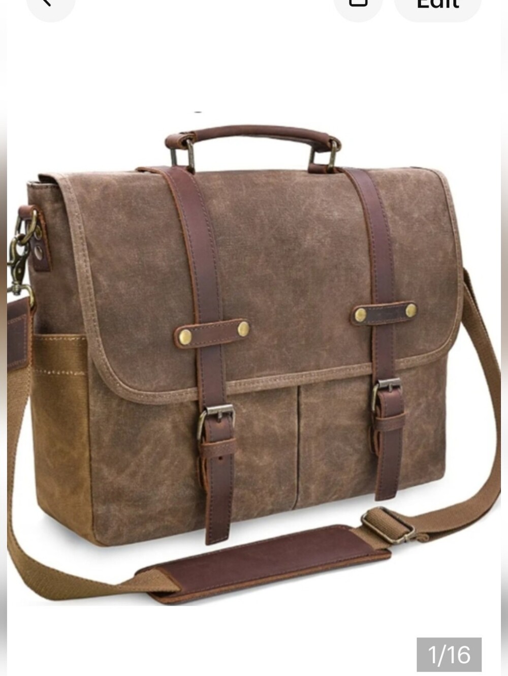 Newhey Men's Canvas And Leather Laptop Messanger Bag.